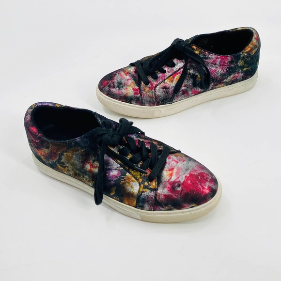 Kenneth Cole Marlow Neutral Floral Metallic Platform Sneaker 6.5 Black Pink Gold - Picture 2 of 9